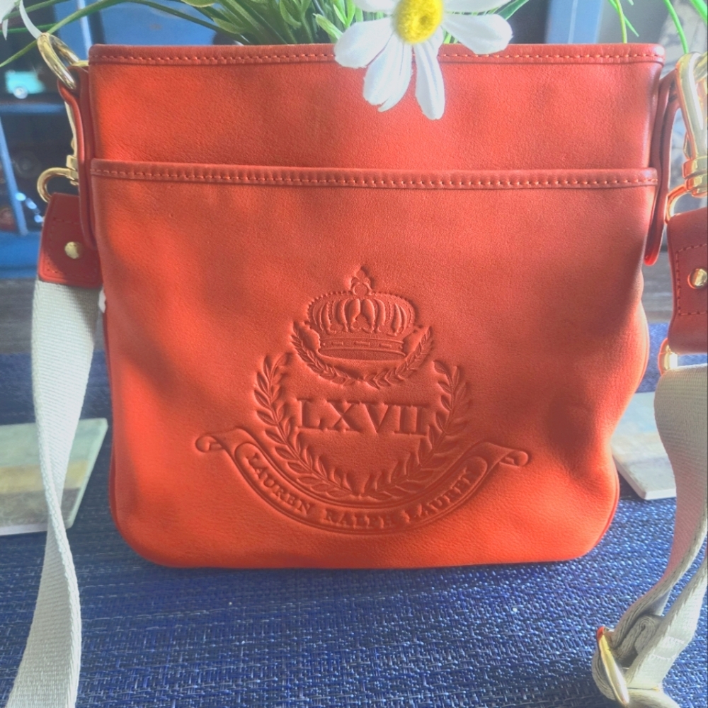 RALPH LAUREN orange Leather Crossbody Bag